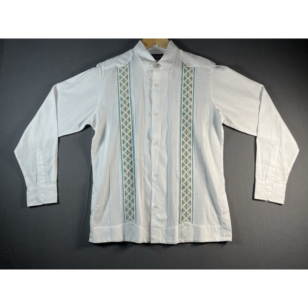 Linen guayabera shirt for men long sleeve embroidered,made in Yucatan! Sz 36
